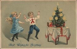 Children Dancing in Front of Christmas Tree Postcard