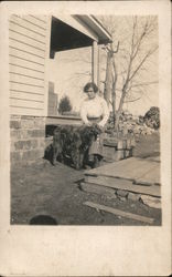 Woman Petting Dog on Porch Kansas Dogs Postcard Postcard Postcard