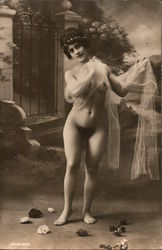 Nude Woman with Sheer Shawl Risque & Nude Postcard Postcard Postcard