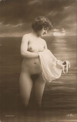 Nude Woman In Ocean Under Moonlight Postcard