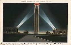 Liberty Memorial at Night Kansas City, MO Postcard Postcard Postcard