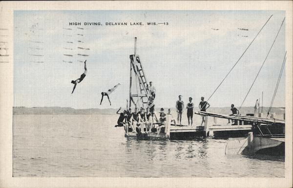 High Diving Delavan Lake, WI Postcard