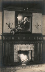 Arts & Crafts Interior Fireplace with portrait hung above it Buildings Postcard Postcard Postcard