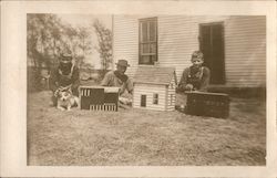 Young Boys Playing with Toy Houses and Stores Outside Dogs Postcard Postcard Postcard