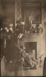 Man Sitting in Front of Fireplace Victorian Postcard