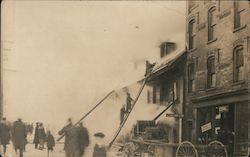 Firemen Climb Ladders to the Roof Postcard Postcard Postcard