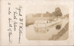 Large Flat Bottom Boat in Narrow Waterway Boats, Ships Postcard Postcard Postcard