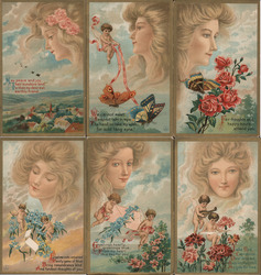 Set of 6: Fantasy Woman in Sky with Cherubs Postcard