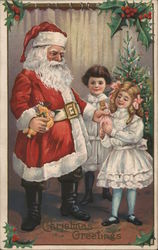 Christmas Greetings - Santa and Children Postcard Postcard Postcard