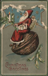 Santa Sitting on Top of A Walnut Postcard