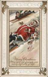 Santa Sliding Down a Snow Cover Hill Postcard