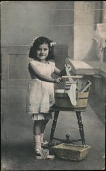 A Little Girls Washing Clothes Children Postcard Postcard Postcard