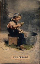 A Child and A Dog - Two Friends Children Postcard Postcard Postcard