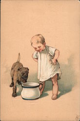 Dog & Child with Chamber Pot Dogs Postcard Postcard Postcard