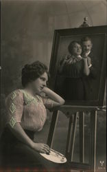 A Woman Painting Her Husband and Herself Postcard