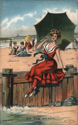 A Woman With a Umbrella - On The Beach Postcard