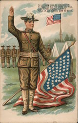 Patriotic - A Soldier Holds a US Flag Postcard Postcard Postcard