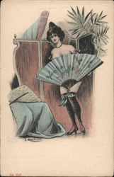 Nude Woman Behind Fan Risque & Nude J. Mouton Postcard Postcard Postcard