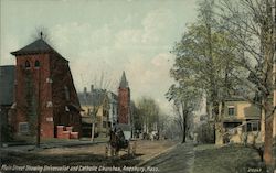 Main Street Showing Universalist and Catholic Churches Postcard