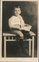 Boy Reading Book Sitting on Table Children Postcard Postcard Postcard