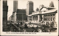 Fifth Ave. and 42nd Street with Public Library New York, NY Postcard Postcard Postcard