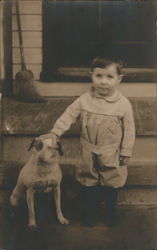 Boy with dog on steps Dogs Postcard Postcard Postcard