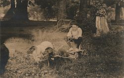 Short Man Steering a Sheep and Dog Carriage Children Postcard Postcard Postcard