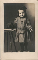 Little Girl in Dress Posing with Cat Studio Photo, Military Dress? Children Postcard Postcard Postcard