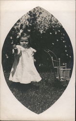 Little Girl in White Dress with a Stroller Postcard