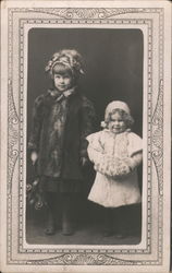 Girls in Fur Coats, Muff, Roller Skates Postcard