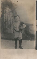 Young Boy Standing with Teddybear Postcard