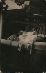 Little Girl in White Dress Holding onto Pillar Postcard