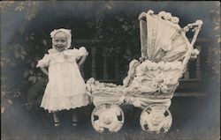 Little Girl in White Dress and a Stroller Girls Postcard Postcard Postcard