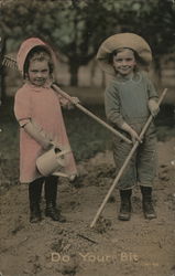 Little Gardeners - Do Your Bit - Hand Colored Postcard