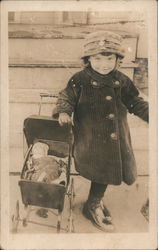 Girl with Doll in Stroller Postcard