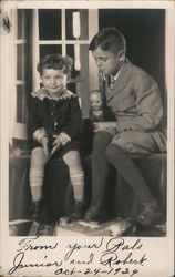 Boy and Girl with Kewpie Doll, Studio Photo 1924 Postcard