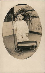 Little Boy Holding Wagon Postcard