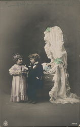 Young Boy and Girl Dressed Up Next to Crib Children NPG Postcard Postcard Postcard