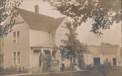 Three People Standing in Front of Home Buildings Postcard Postcard Postcard