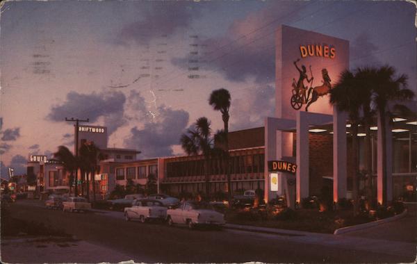 Nigh Scene Along Luxurious Motel Row Miami Beach Fl Postcard 