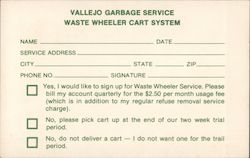 Vallejo Garbage Service Waste Wheeler Cart System Postcard