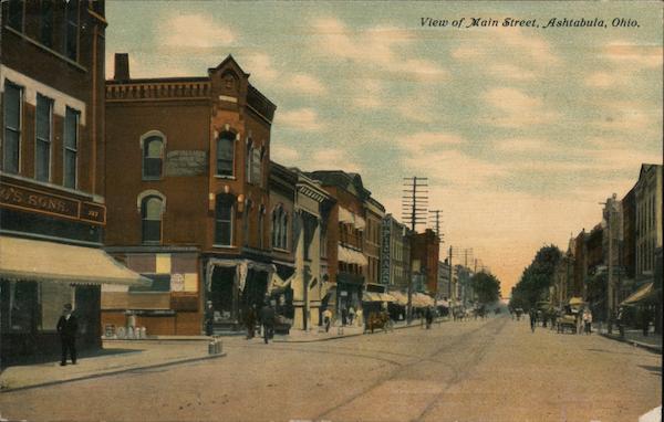 View of Main Street Ashtabula, OH Postcard