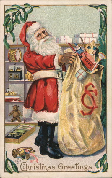 Santa with a big bag of toys Santa Claus Postcard