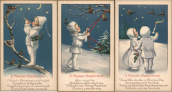 Set of 3: Children Christmas Night Scenes Postcard Postcard Postcard