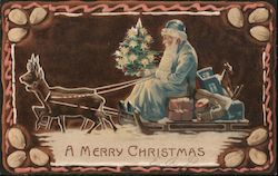 Santa on a Sled Being Pulled By Reindeer Santa Claus Postcard Postcard Postcard