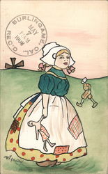 Drawing of Milk Maid Holding Doll Postcard