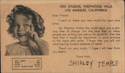 Shirley Temple, Fox Studios, Westwood Hills Actresses Postcard Postcard Postcard