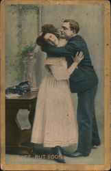 Man Trying to Kiss Secretary in Front of Typewriter -- Not Yet But Soon Postcard