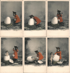 Set of 6: Girl Cracking Egg with Baby Inside Artist Signed M. Andriossi Postcard Postcard Postcard