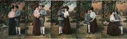 Set of 5 Soldier with Woman, Romance World War I Postcard Postcard Postcard